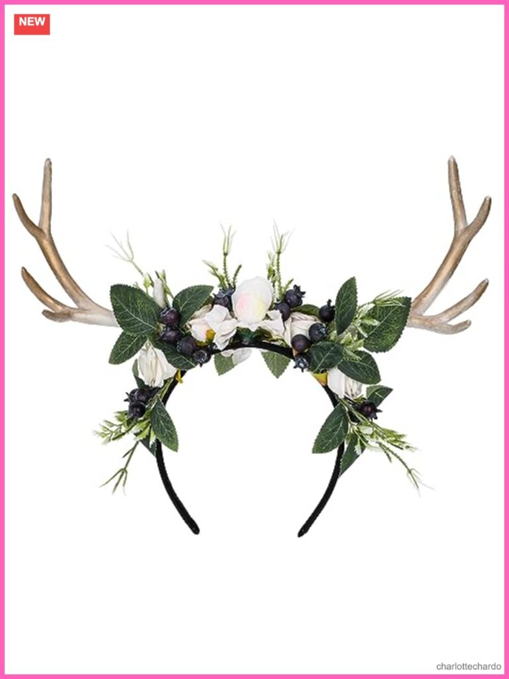 Handmade Deer Horns Headband Flower Antler Hairband Woodland Reindeer Headpiece